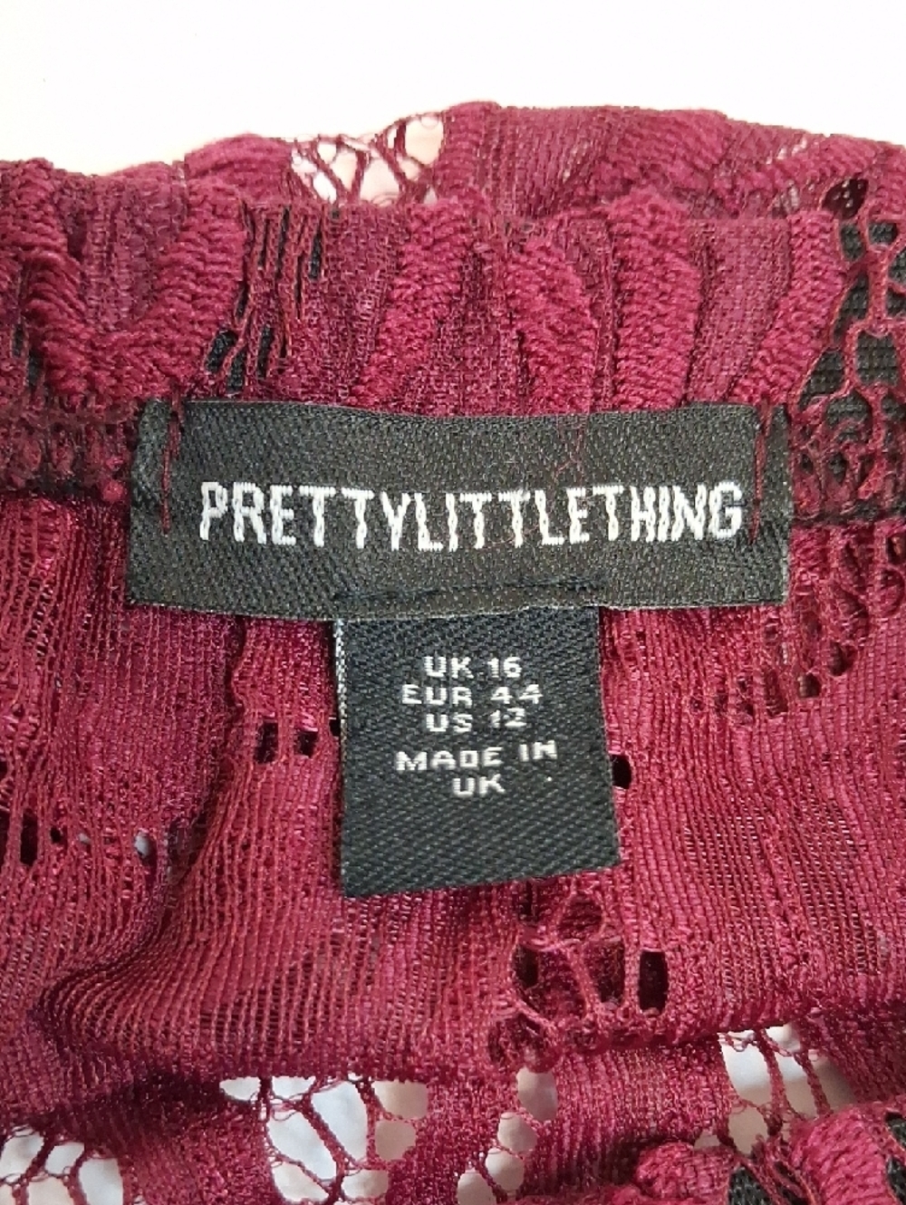 PrettyLittleThing Burgundy Lace Maxi Skirt Sheer Overlay Elastic Waist Size 12 - Picture 4 of 9